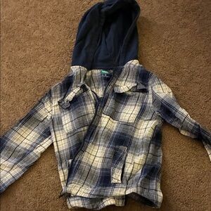 Kids Blue Plaid Hooded Shirt